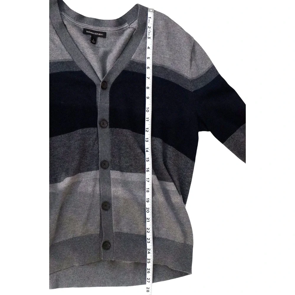 Banana Republic Sz L Silk Blend‎ Gray Black Boyfriend Cardigan Academia Preppy